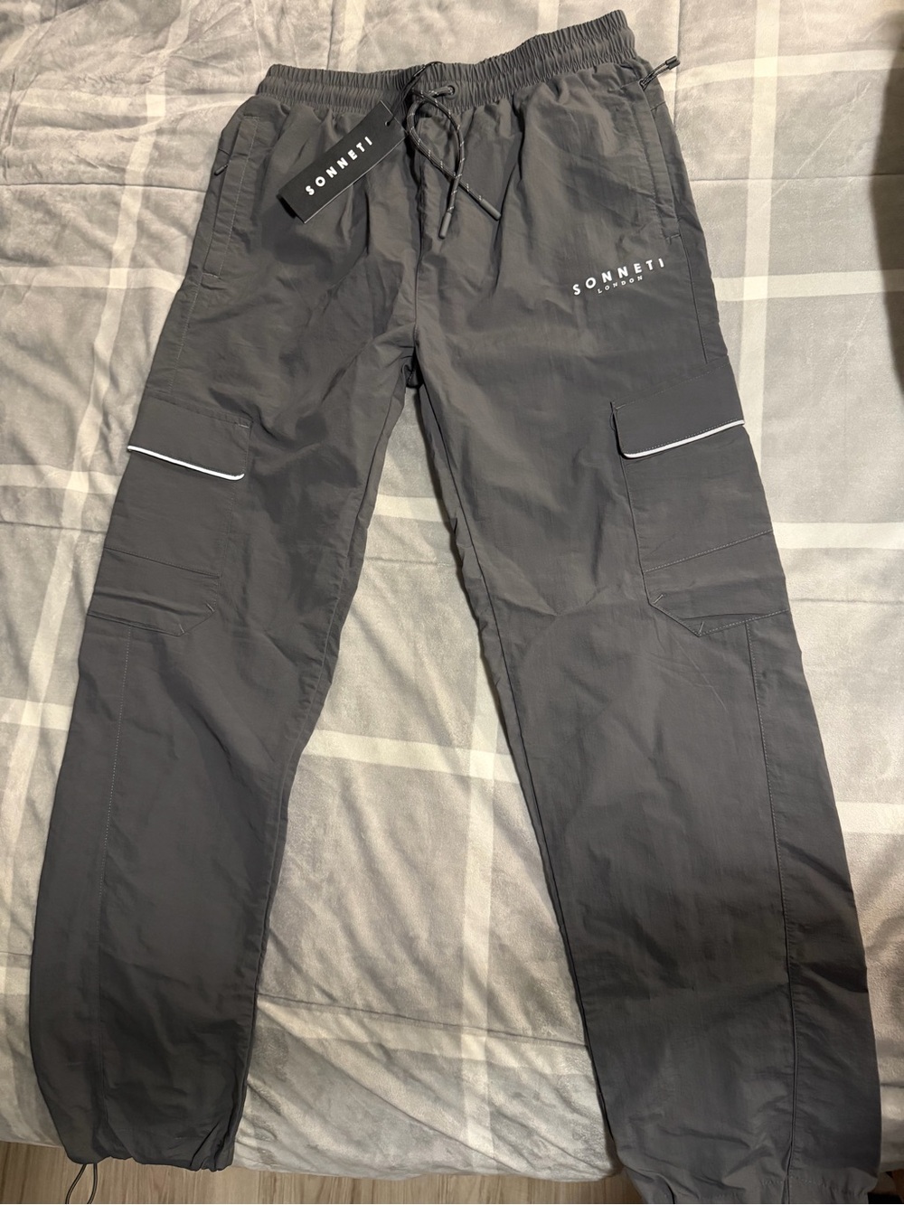 Men's Charcoal Cargo Joggers with Reflective Trim